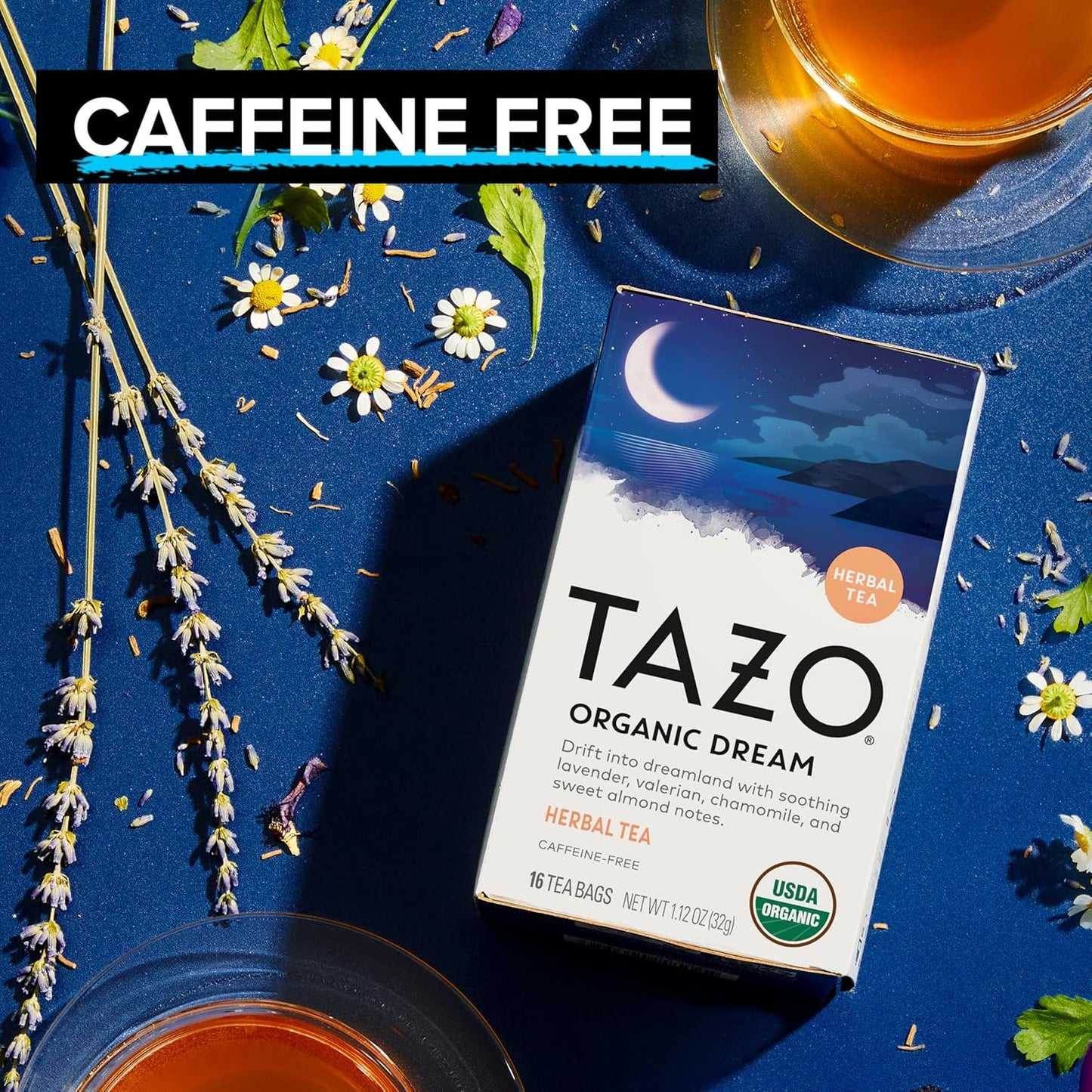 TAZO Organic DREAM Herbal Tea Bags, Caffeine-Free Bedtime Tea, Relaxing Chamomile and Lavender Blend, 96 Total Tea Bags (16ct - Pack of 6)