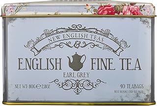 New English Teas Vintage Floral Tea Tin with 40 Earl Grey Teabags with Bergamot Flavouring