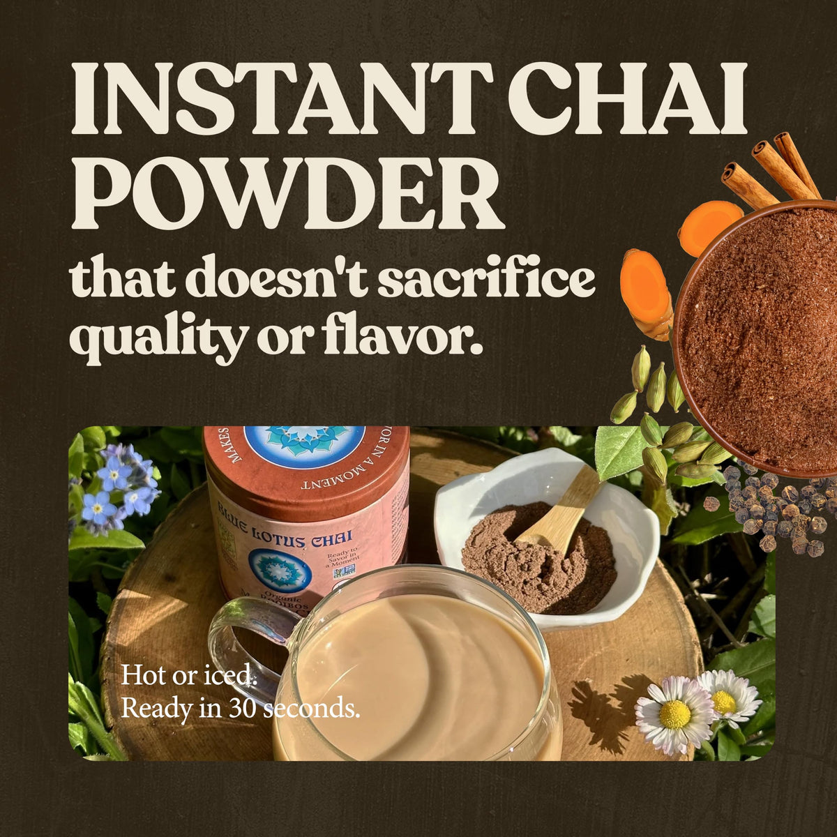 Blue Lotus Chai - Rooibos Flavor Masala Chai - Makes 65 Cups - 2 Ounce Masala Spiced Chai Powder with Organic Spices