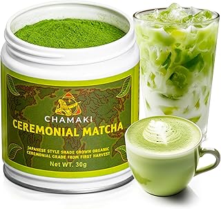 Chamaki Ceremonial Matcha Powder-First Harvest Japanese Style -Shade Grown Organic Premium Grade 1oz/30g Tin Ready for baking and Latte Authentic Japanese Style Matcha green tea Powder (30g)