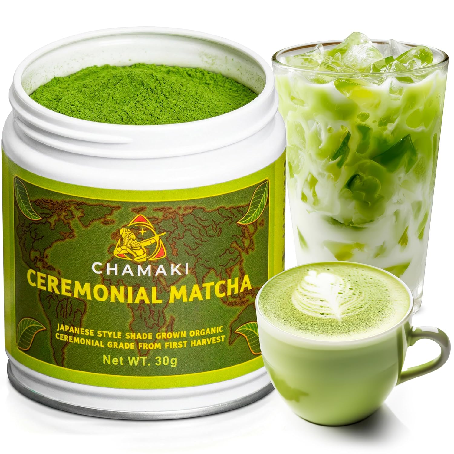 Chamaki Ceremonial Matcha Powder-First Harvest Japanese Style -Shade Grown Organic Premium Grade 1oz/30g Tin Ready for baking and Latte Authentic Japanese Style Matcha green tea Powder (30g)