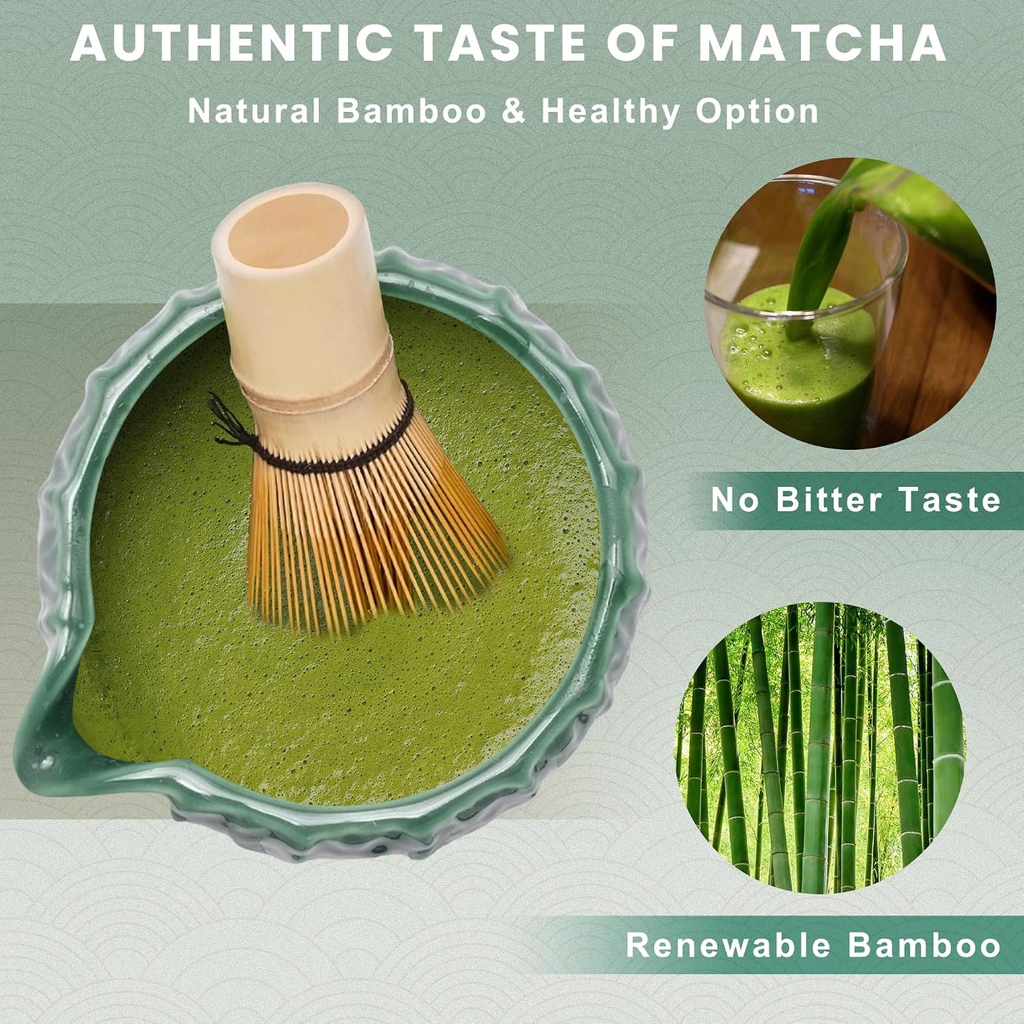 6-Piece Matcha Set, Matcha Whisk (Chasen) &amp; Holder, Matcha Bowl with Spout, Sifter &amp; Spoon, Bamboo &amp; Ceramic, Dark Green