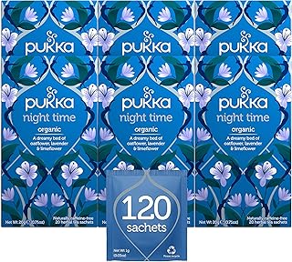 Pukka Organic Tea Bags, Night Time Herbal Tea with Chamomile, Lavendar & Valerian, Perfect for Easing into a Soothing Sleep, 20 Count (Pack of 6) 120 Tea Bags