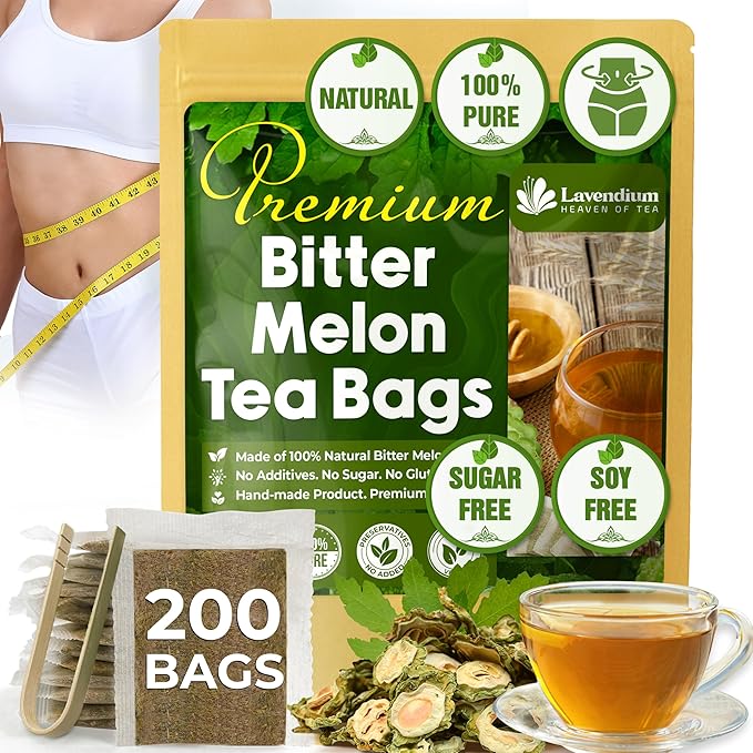 Lavendium, Premium 200 Tea Bags Bitter Melon Fruit Herbal Tea, 100% Natural and Pure, Hand-made, Made With Natural Materials-Corn Fiber Tea Bag, Sugar Free. Caffeine Free. Gluten Free. Vegan