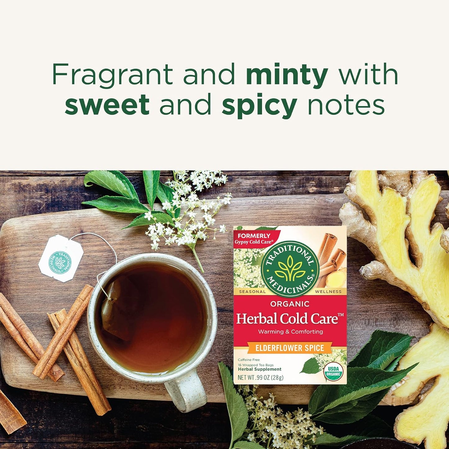 Traditional Medicinals Tea, Herbal Cold Care Seasonal Tea with Elderflower Spice, Kosher, Non-GMO, Caffeine-Free, Compostable - 96 Tea Bags (6 Pack)