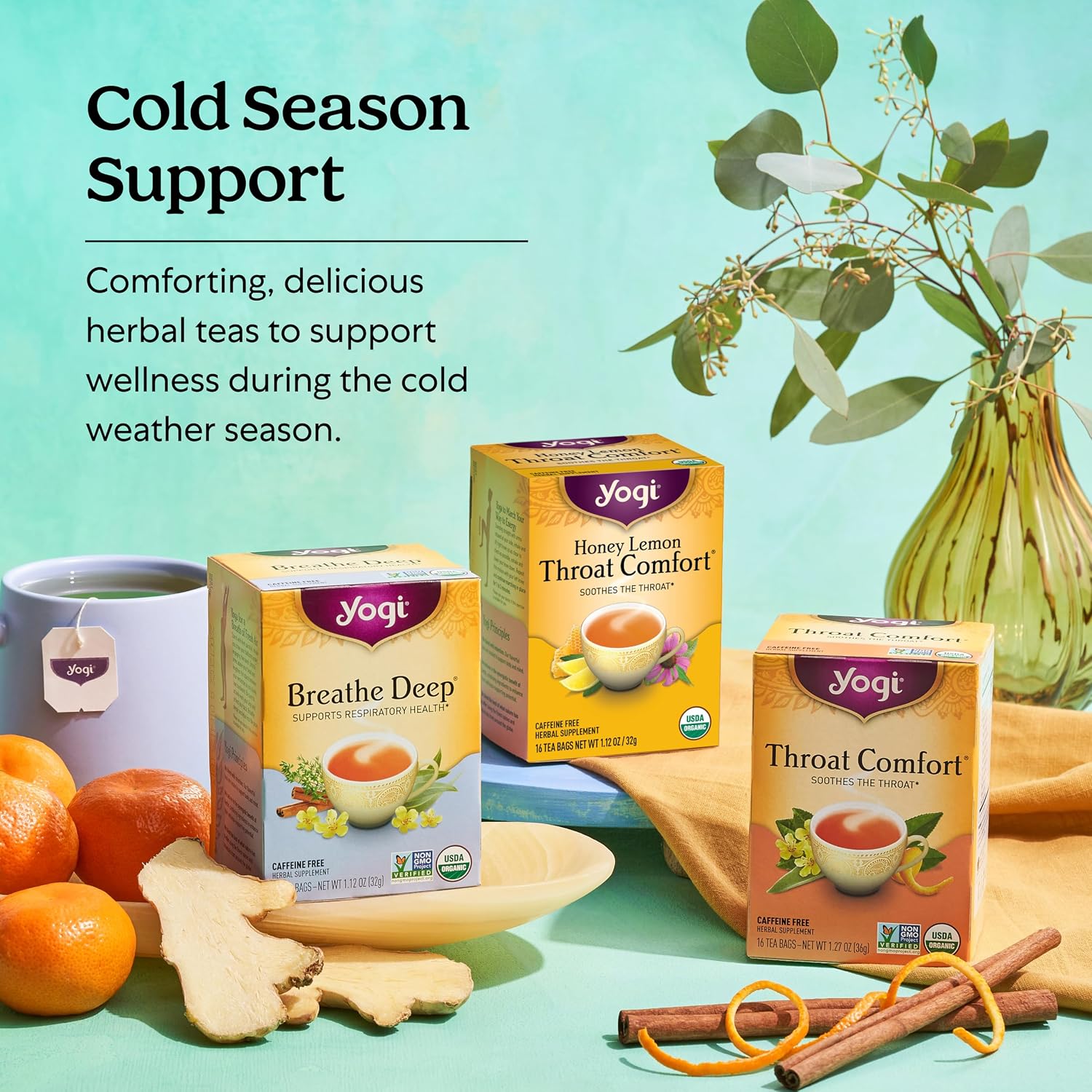 Yogi Tea - Throat Comfort (6 Pack) - Soothes the Throat with Wild Cherry Bark, Licorice Root, Mullein, and Ginger - Caff