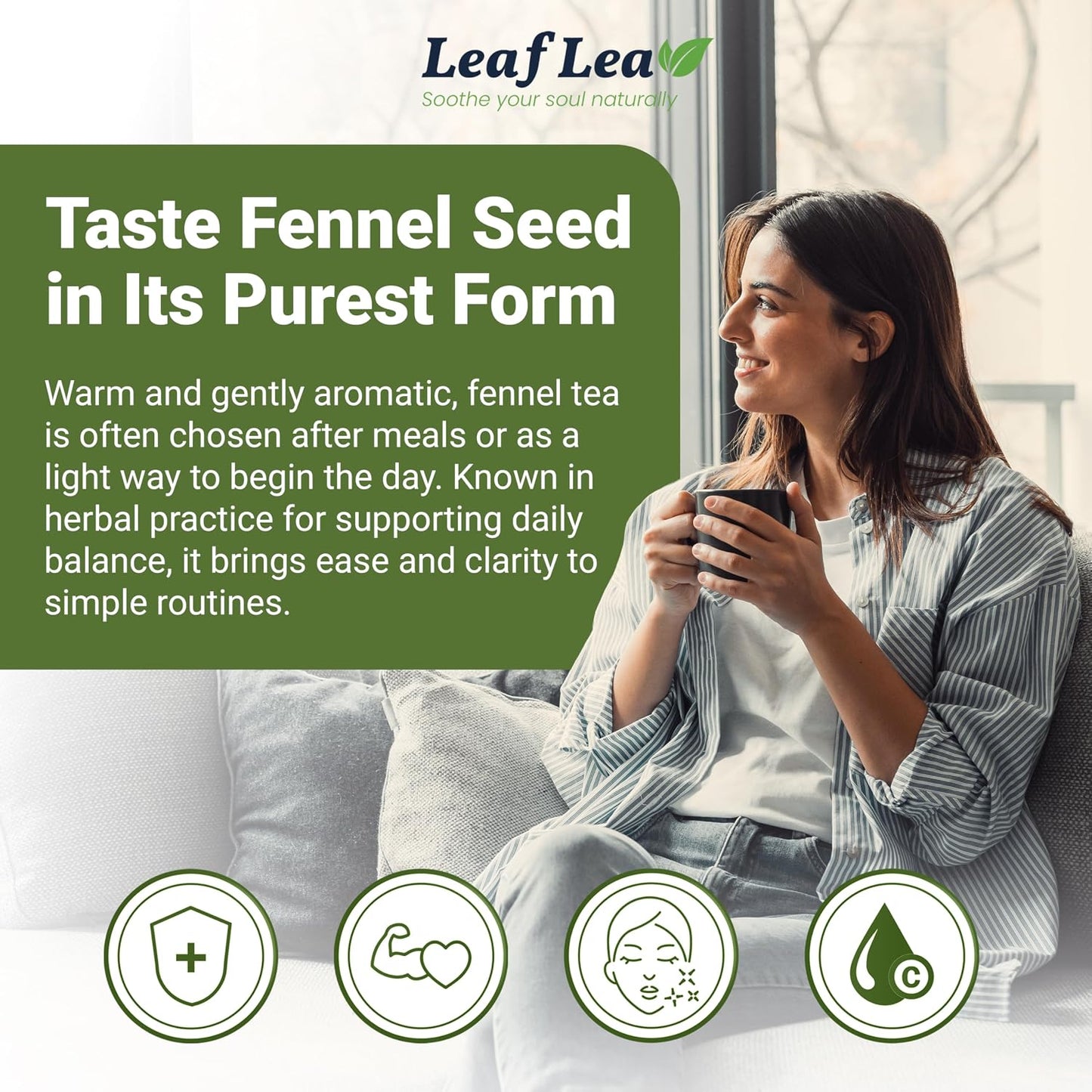 LeafLea Fennel Seed Tea Bags, Pure Herbal Fennel Tea, 80 Count | Naturally Sweet Digestive Herbal Tea, Individually Foil-Wrapped, 80 Bags · 2 Boxes, Caffeine-Free, Sugar-Free