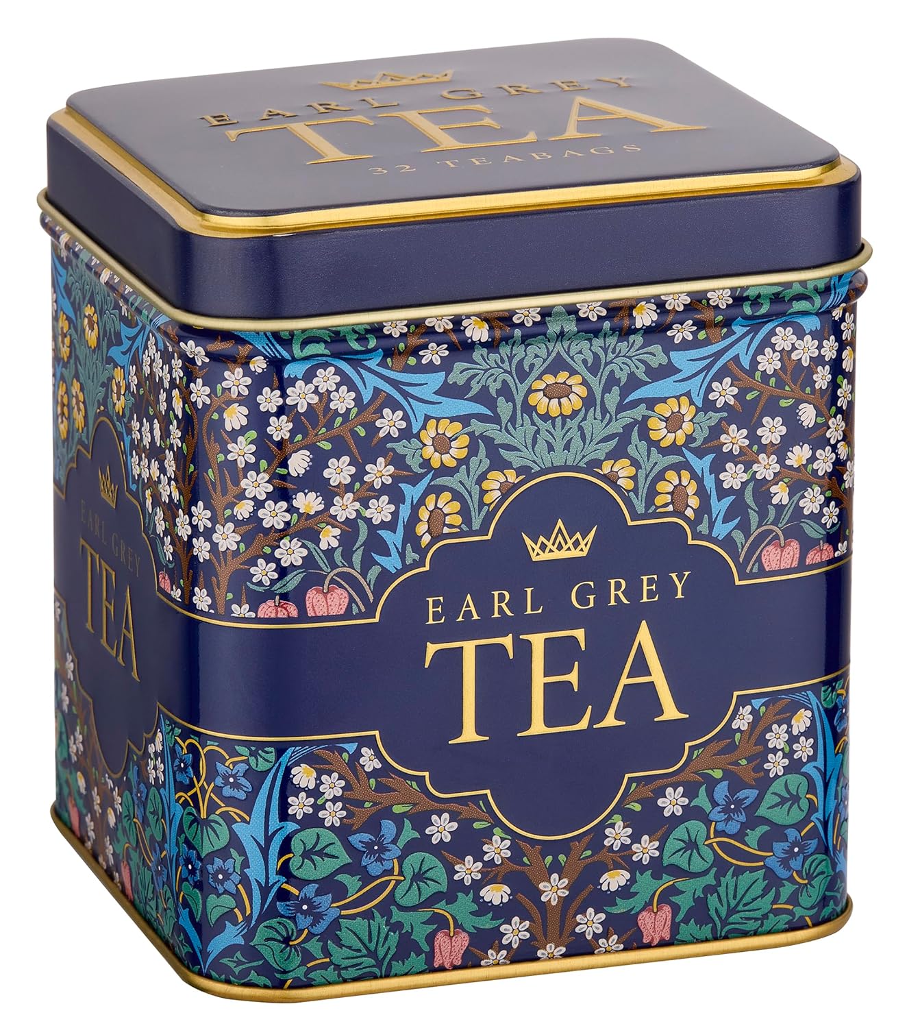 New English Teas Victorian Garden Tea Tin with 32 English Breakfast Teabags – Tapestry Inspired Tin with Decorative Pink Florals (Earl Grey)