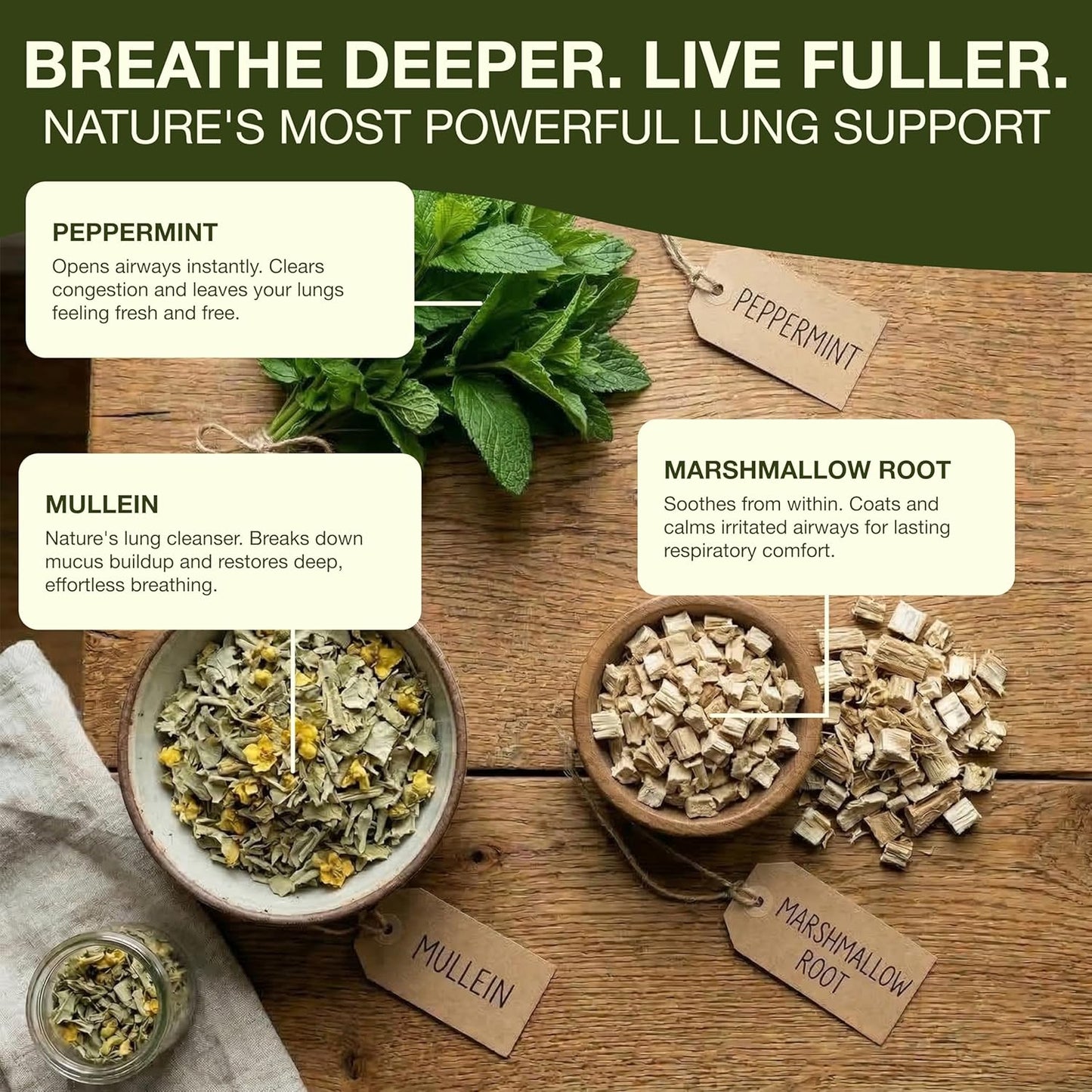 Organic Mullein Tea - Lung Detox Tea for Better Lungs - Respiratory Tea With Mullein, Marshmallow Root, Peppermint, Spearmint, Licorice Root, Thyme and Extra Herbal Ingredients - The Ultimate USDA Organic Lung Detox Tea