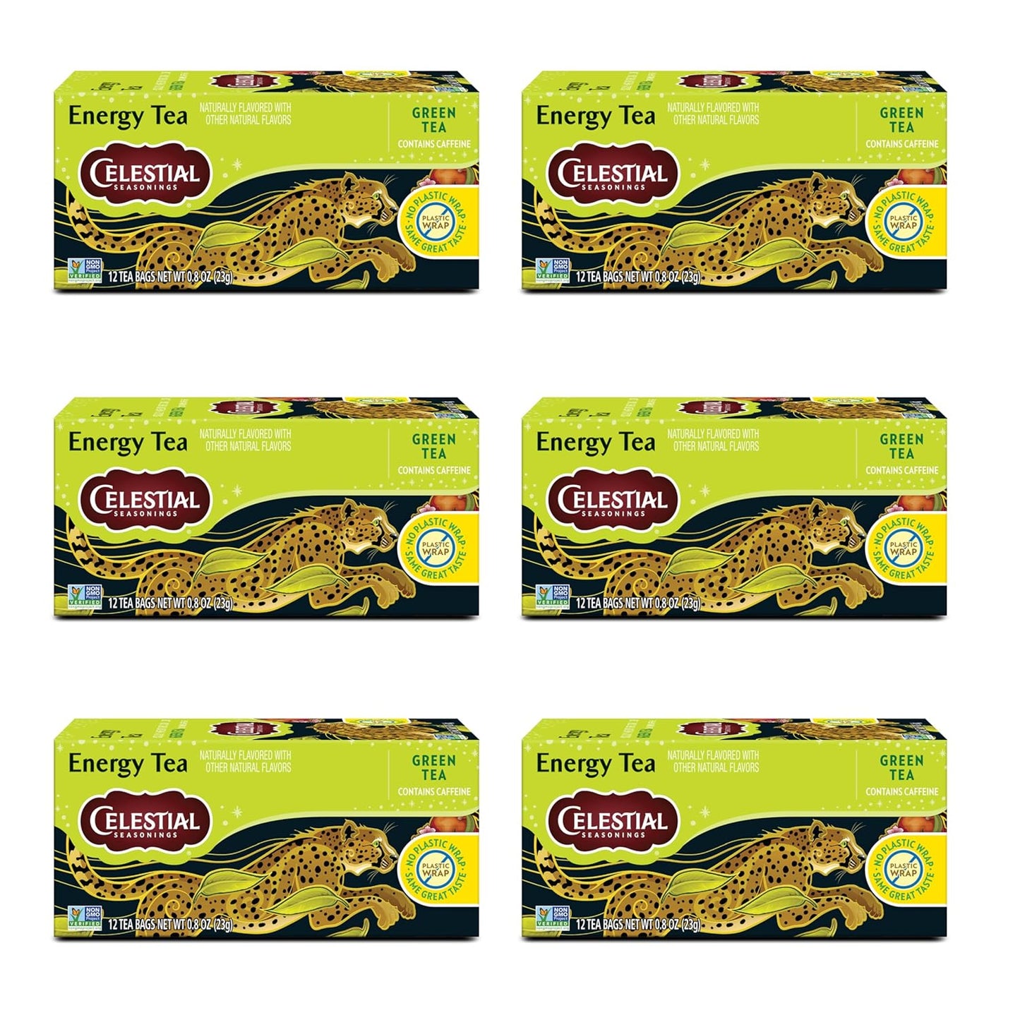 Celestial Seasonings Energy Green Tea, Caffeinated, 12 Tea Bags Box (Pack of 6)