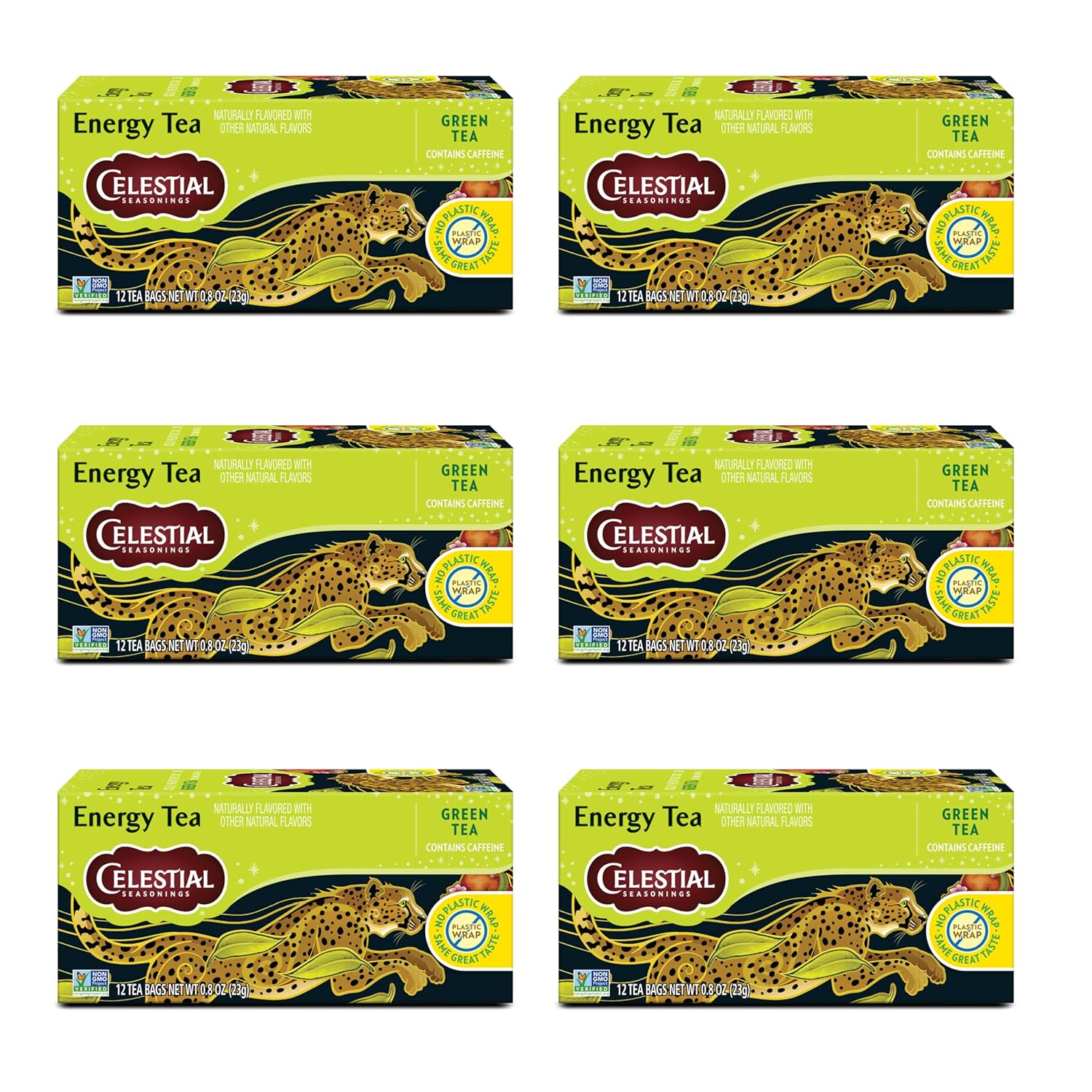 Celestial Seasonings Energy Green Tea, Caffeinated, 12 Tea Bags Box (Pack of 6)
