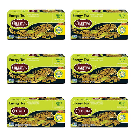 Celestial Seasonings Energy Green Tea, Caffeinated, 12 Tea Bags Box (Pack of 6)