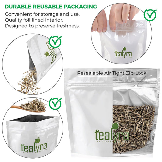 Tealyra - Premium White Silver Needle Loose Leaf Tea - Bai Hao Yinzhen - Fujian China - Superior Chinese Silver Tips - Caffeine Low - 220g (8-ounce)