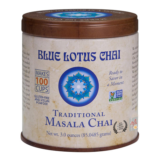 Blue Lotus Chai - Traditional Masala Chai - Makes 100 Cups - 3 Ounce Masala Spiced Chai Powder with Organic Spices - Ins