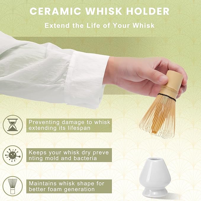Matcha Whisk Set, Ceramic Matcha Set Includes Matcha Bowl, Matcha Whisk (Chasen) and Holder, Sifter, Bamboo Scoop & Spoon