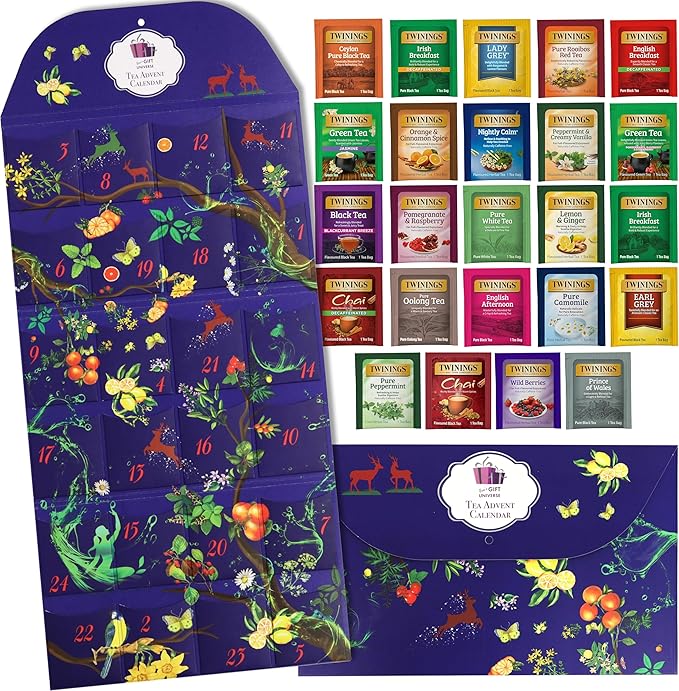 Twinings Gift Advent Calendar, Tea Bags Sampler Assortment, Variety Pack (24 Count) 24 Different Flavors for Tea Lovers: Her, Him, Women, Men, Couples, Family, Friends, Coworkers