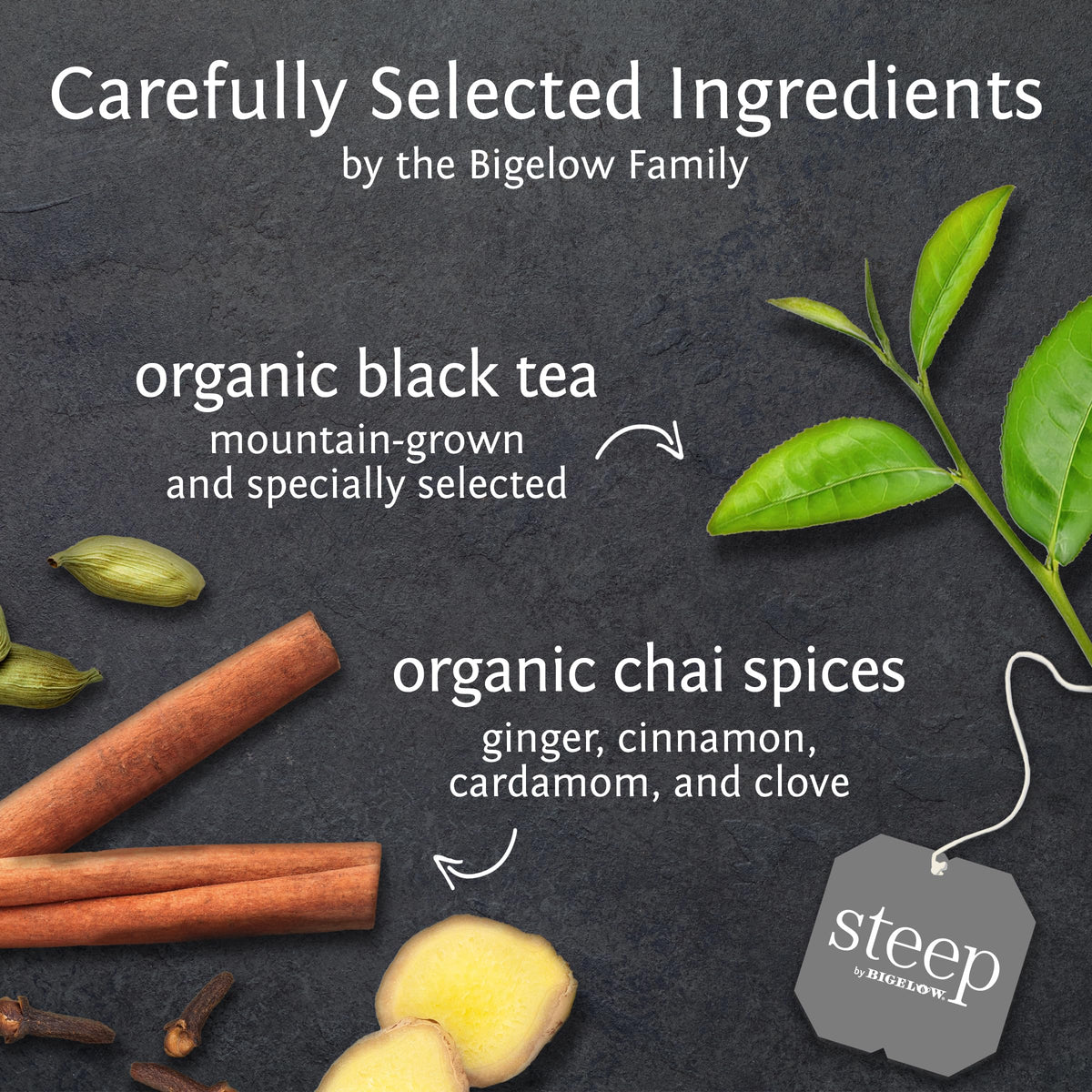 Bigelow Tea steep by Bigelow Organic Chai Black Tea, Caffeinated, 20 Count (Pack of 6), 120 Tea Total Bags