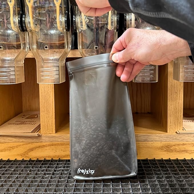 (re) zip 2-Piece Reusable Coffee & Tea Storage Bags – Airtight, Leakproof, Freezer and Dishwasher Safe, BPA-Free, Food-Grade PEVA – Ideal for Bulk Bins – 6 & 8 Cup Sizes