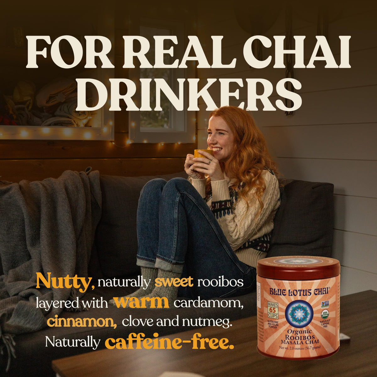 Blue Lotus Chai - Rooibos Flavor Masala Chai - Makes 65 Cups - 2 Ounce Masala Spiced Chai Powder with Organic Spices