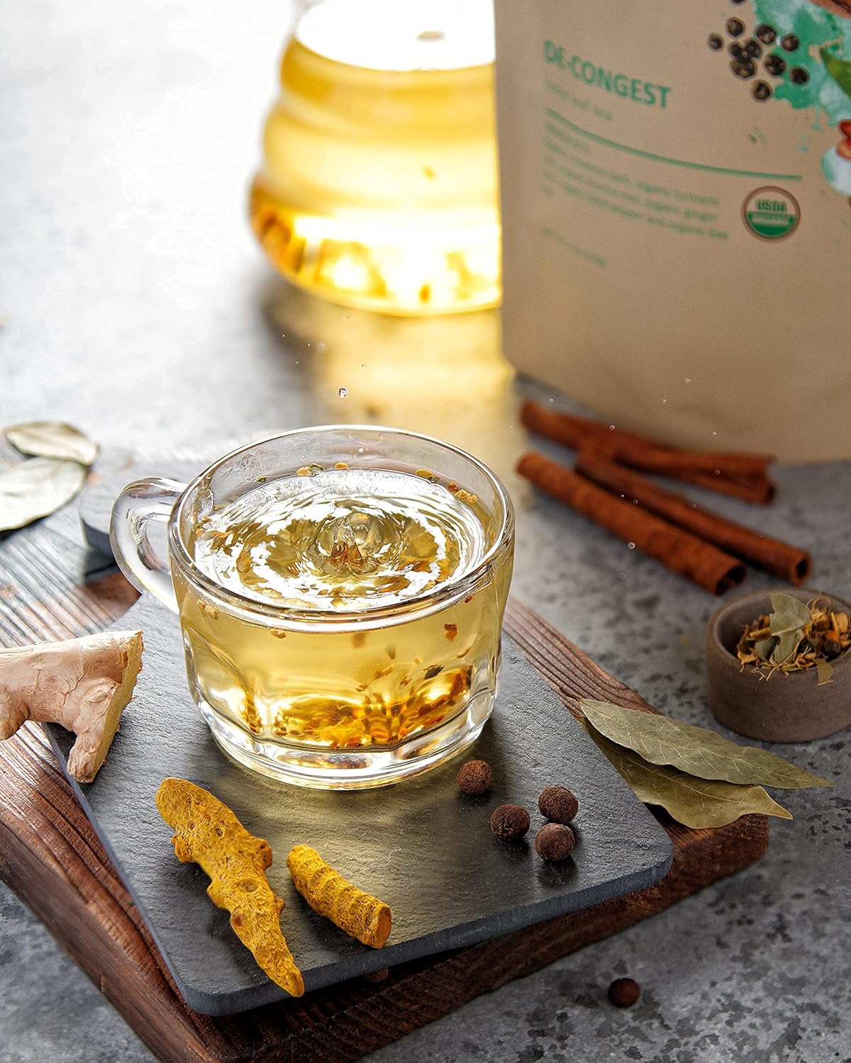 Gardenika Organic Decongest Loose Leaf Tea, Herbal, Caffeine-Free, KSA Kosher, Ayurvedic Blend with Turmeric, Cinnamon, Liquorice, Ginger Root – 4oz (1 Pack)