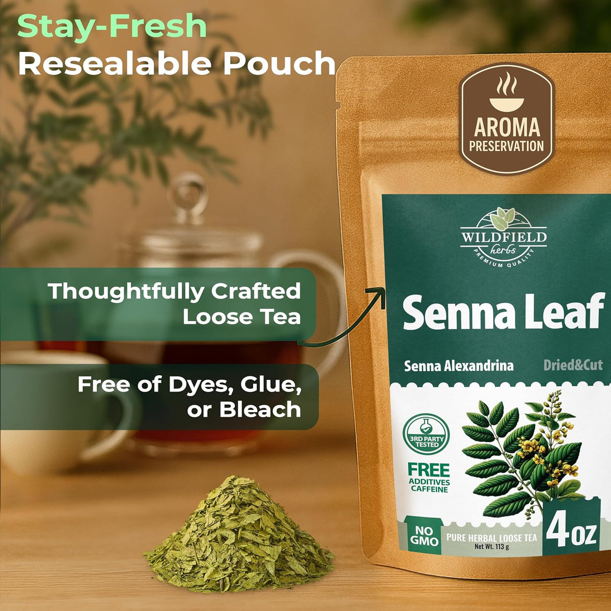 4 oz. Senna Leaf Senna Leaves Tea Herbal Tea (Senna Alexandrina) - 113g Hoja De Sen Hojas De Sen Para Te