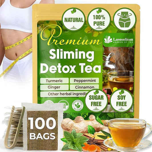 100 Bags - SIimming Detox Tea Caffeine Free - Herbal Tea with Chamomile, Hibiscus Tea & Ginger Root for Colon Cleanse – Natural Citrus & Cinnamon Herbal Tea for Digestive Health