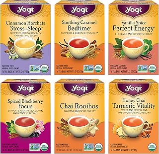 Yogi Tea - Fall Favorites Sampler Variety Pack - 16 Tea Bags Per Pack (6 Pack) - Assorted Tea Set - Caffeinated and Caffeine Free - Includes Cinnamon, Chai, Caramel, Blackberry, Vanilla & More
