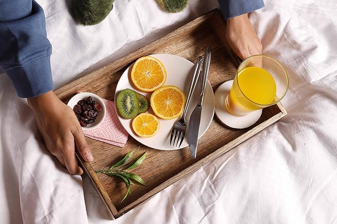 GoCraft Handmade Classic Wooden Tray – Medium 15" Serving Tray for Kitchen, Dining, and Home Use – Elegant Wood Serveware for Food, Drinks, Snacks