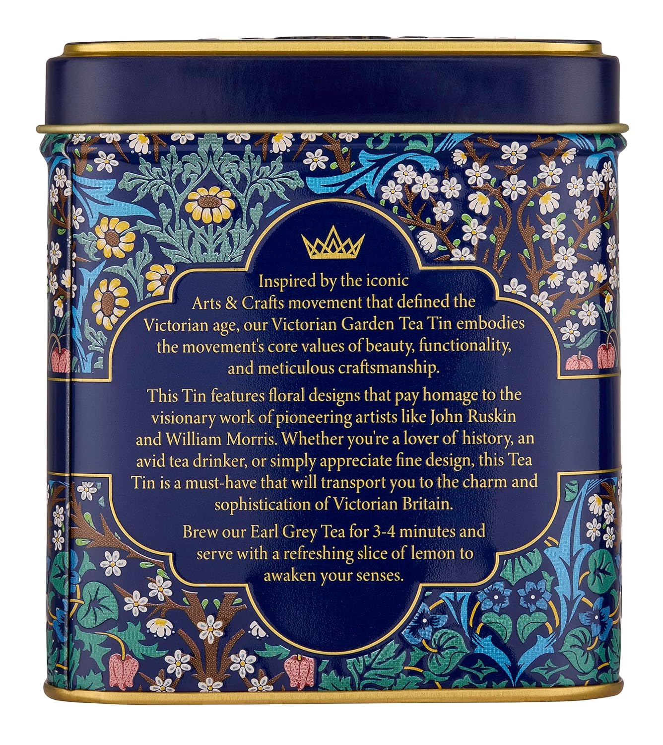 New English Teas Victorian Garden Tea Tin with 32 English Breakfast Teabags – Tapestry Inspired Tin with Decorative Pink Florals (Earl Grey)