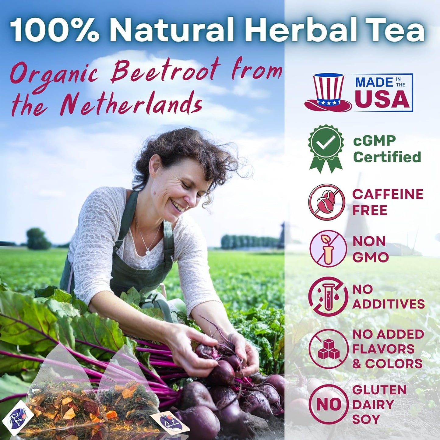 Dr. Lu’s Happy Blood Pressure Tea | 100% Natural Heart Functional Tea for Blood Pressure Support | Beetroot, Hawthorn Berry, Mulberry Leaf, Dandelion 10 Super Herbs in Corn Fiber Pyramid Bags