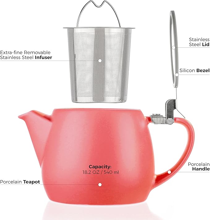 Tealyra - Pluto Porcelain Small Teapot Red - 18.2-ounce (1-2 cups) - Matte Finish