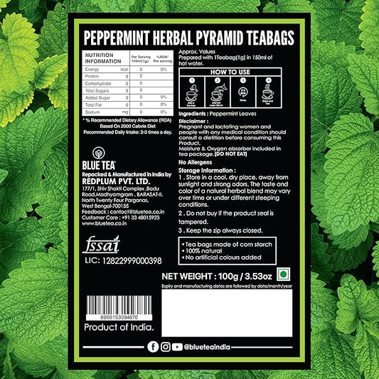 Blue TEA - Peppermint Tea - 100 Count - Plant Based Tea Bag, Black Deals Friday 2025, Supports Digestion, Antioxidant Rich