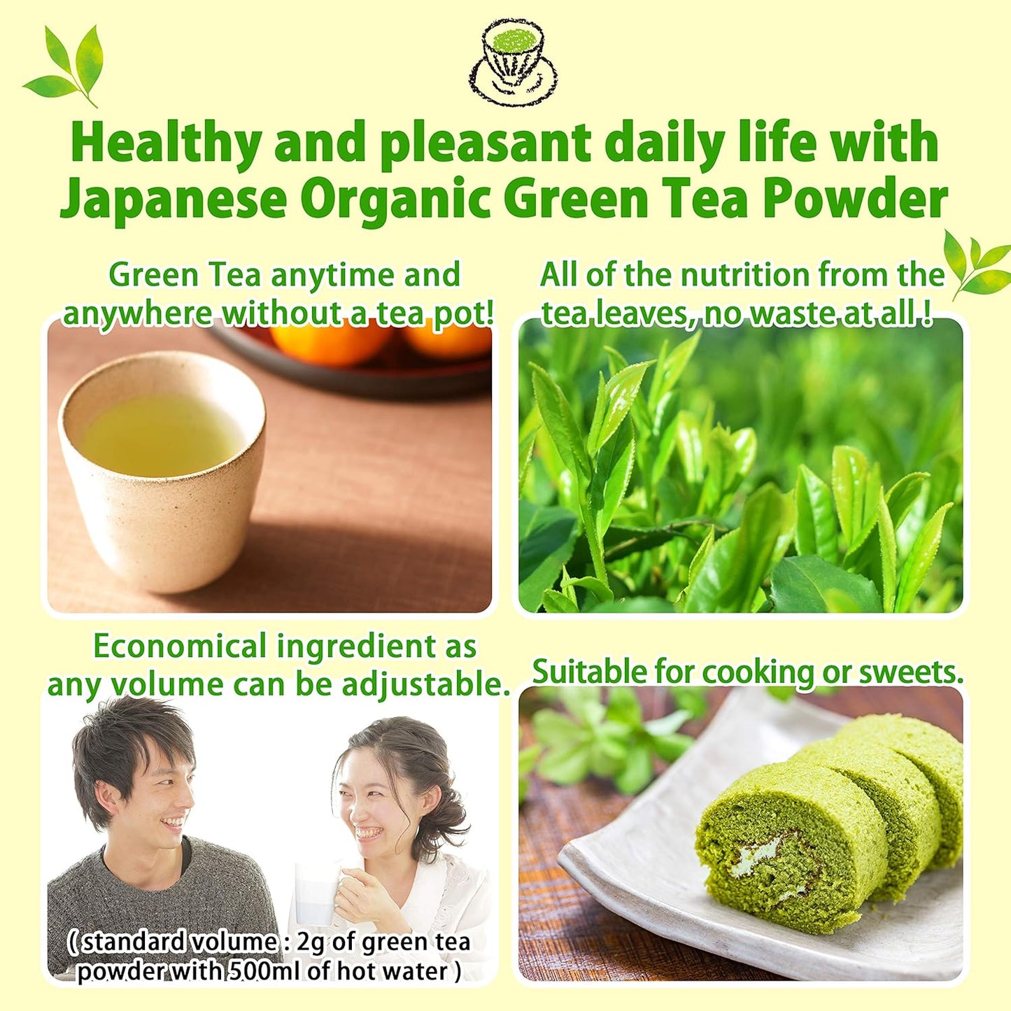 Organic Green tea Powder, Instant Sencha Powder, Konacha, Sushicha, Japanese Tea, 80g Bag 【YAMASAN】
