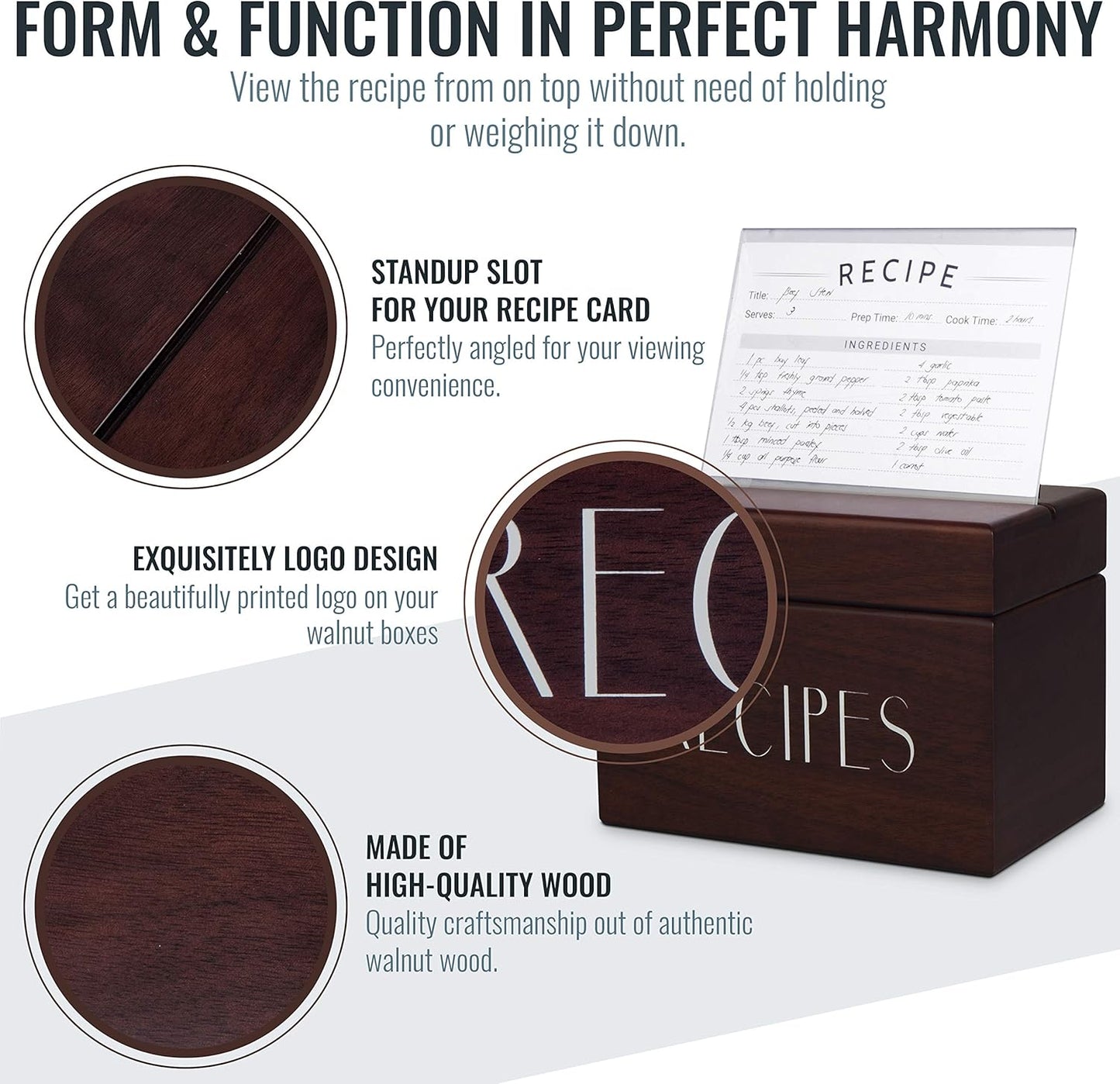 Apace Living (Dark Walnut) - Tea Box 8 Compartments + Recipe Box