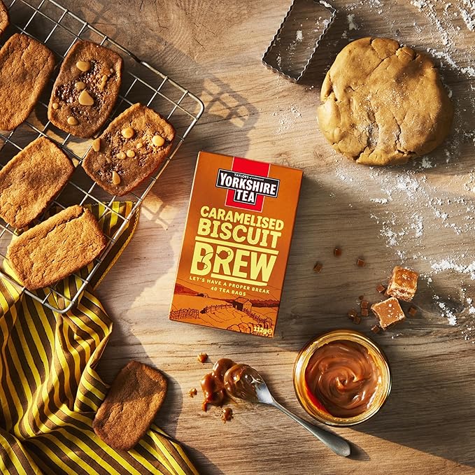 Yorkshire Tea Caramelised Biscuit Brew, Pillow Tea Bags, 40 Count (Pack of 4), Caffeinated, Enjoy Hot or Iced, 40 Teabags