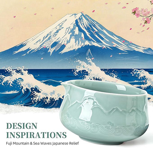 TEANAGOO 7 Pcs Matcha Whisk Set Blue, Ceramic Matcha Set, Matcha Kit for Ceremony, Matcha Tea Set for Making Breakfast/Latte, Tradition Whisk Set and Bowl with Scoop&Sifter, Gift for Friend/Family