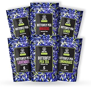BLUE TEA - Butterfly Pea Flower Tea Gift Set (6 Flavors, 30 Count - Plant Based) | FLORAL FLAVOR | Caffeine Free - Non-Bitter - Herbal Tea - Variety pack - Flower Based | Gifts for Him and Her