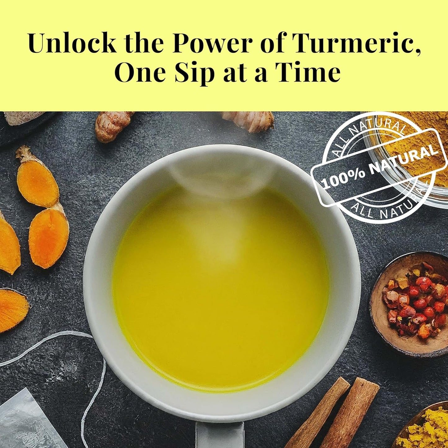 Te de curcuma, 75 Turmeric Tea Bags, 100% Naturale Turmeric Black Pepper Tea Blend, No Sugar, Caffeine Free, Non-Gmo. by Akshit
