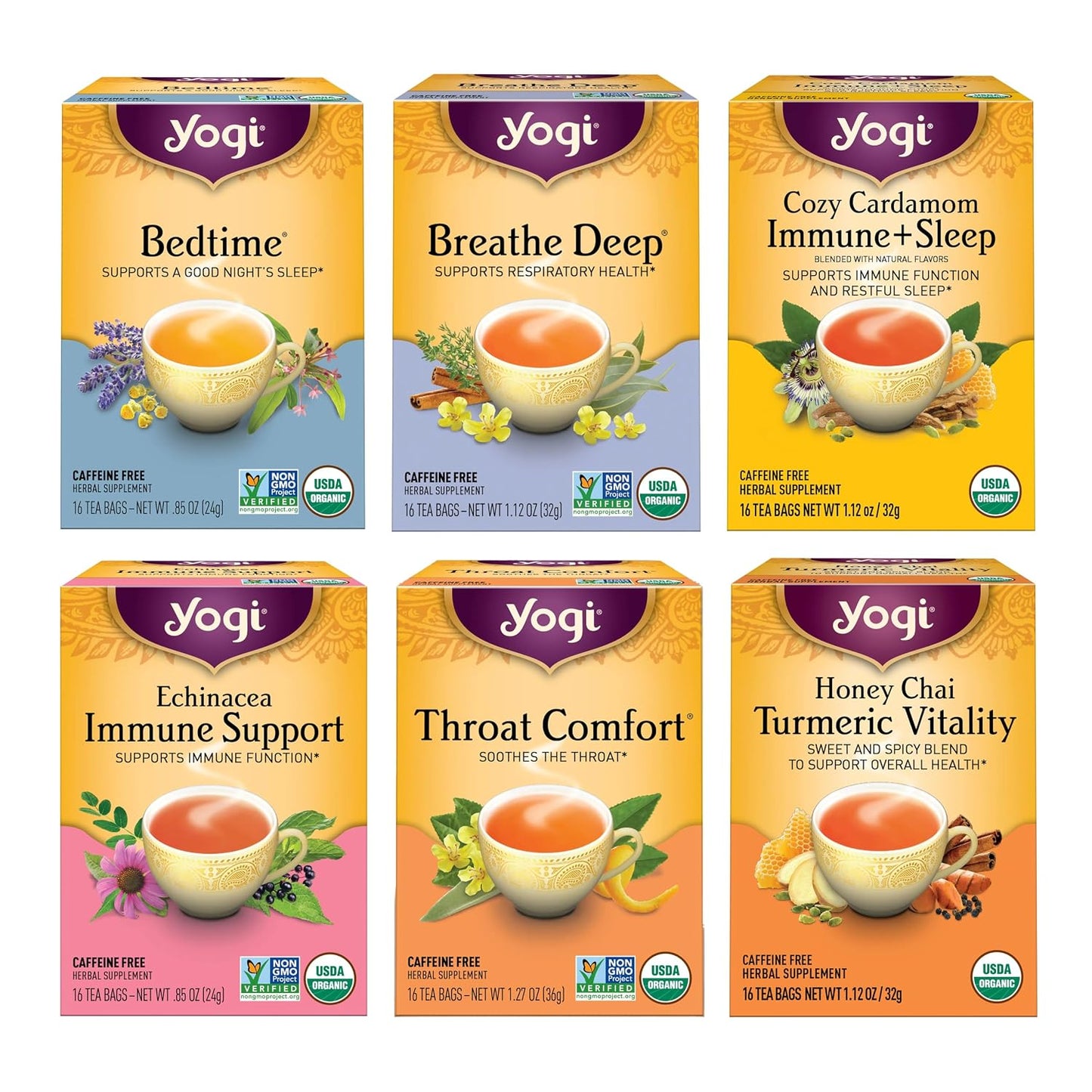 Yogi Get Well Organic Tea Sampler, 16 Tea Bags (6 Pack) | Organic Herbal Variety with Traditional Ayurvedic Ingredients for Immune Support During the Cold Season