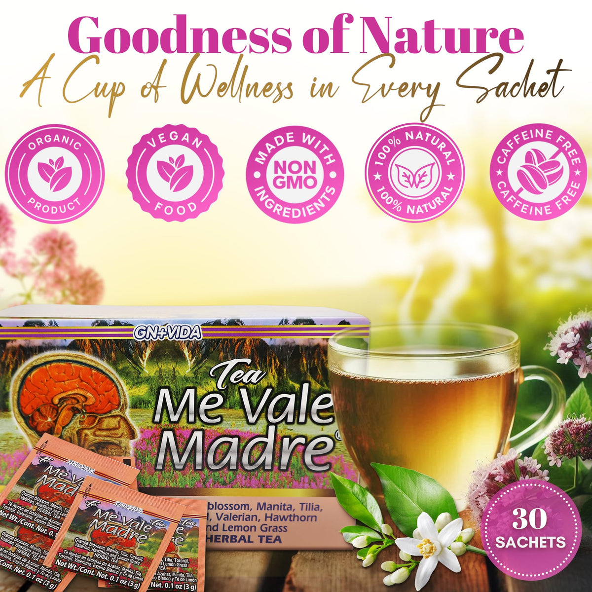 GN+Vida Me Vale Madre Natural Calming Tea: 100% Natural for Relaxation, Support Tranquility and Relief Herbal Tea. Te
