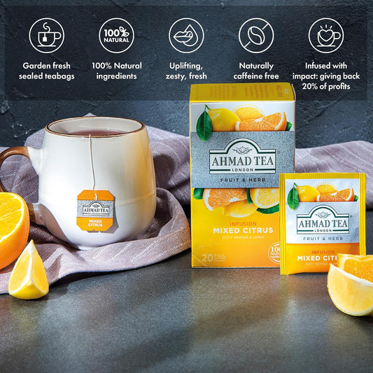 Ahmad Tea Herbal Tea, Mixed Citrus Teabags, 20 ct (Pack of 1) - Decaffeinated &amp; Sugar-Free