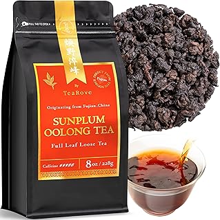 TeaRove Sunplum Oolong Tea Loose Leaf, Medium Caffeinated, 8oz/228g, Premium Chinese Oolong Tea Whole Leaves, Enjoy Hot or Iced, Light Caramel & Roasted Plum, Smooth Finish