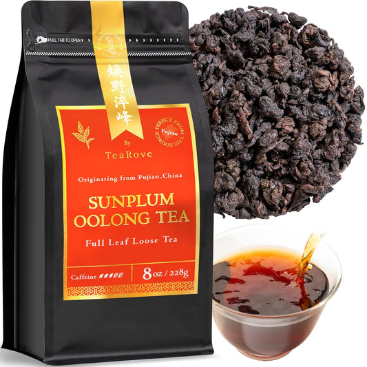 TeaRove Sunplum Oolong Tea Loose Leaf, Medium Caffeinated, 8oz/228g, Premium Chinese Oolong Tea Whole Leaves, Enjoy Hot or Iced, Light Caramel & Roasted Plum, Smooth Finish