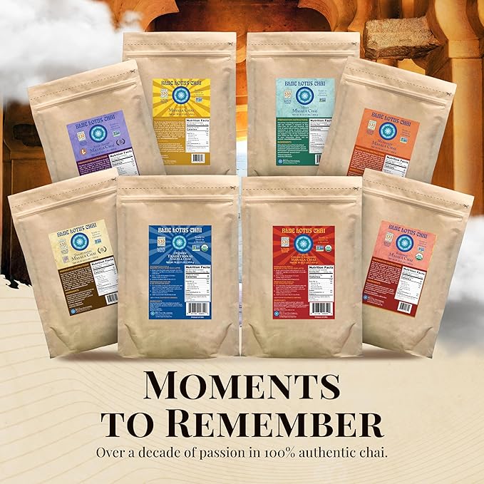 Blue Lotus Chai - Golden Rooibos Masala Chai - Makes 530 Cups - 1 Pound Bulk Bag Masala Spiced Chai Powder with Organic Spices - Instant Indian Tea No Steeping - No Gluten
