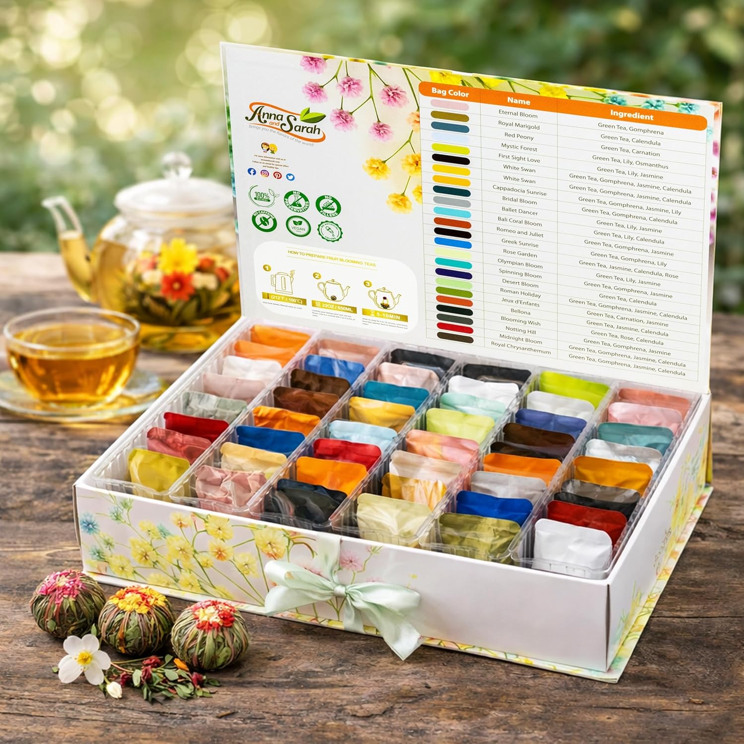 Blooming Tea & Edible Flower Infusions, Green Tea, 24 Unique Flavors Gift Set for Everyone – Natural, Floral & Aromatic Teas in Extra Large Premium Gift Box