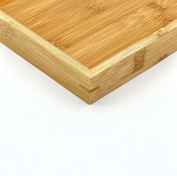 Bam & Boo Natural Bamboo Serving Tray Modern Rectangular (White, 13” x 9" x 1.2") for Food, Drinks, Decor, Vanity in Home, Kitchen, Bathroom, Coffee Table, Bed