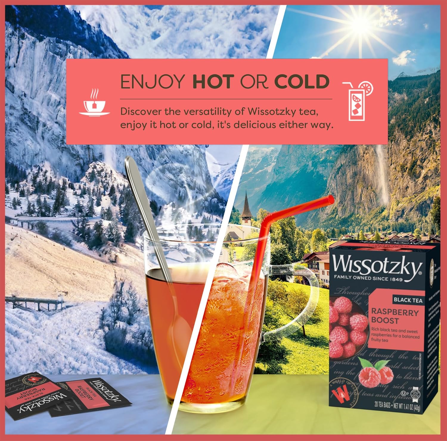 Wissotzky Raspberry Boost Black Tea, 20 Tea Bags | Bold Berry Tea | Antioxidant Rich | Fruity Black Tea Bags