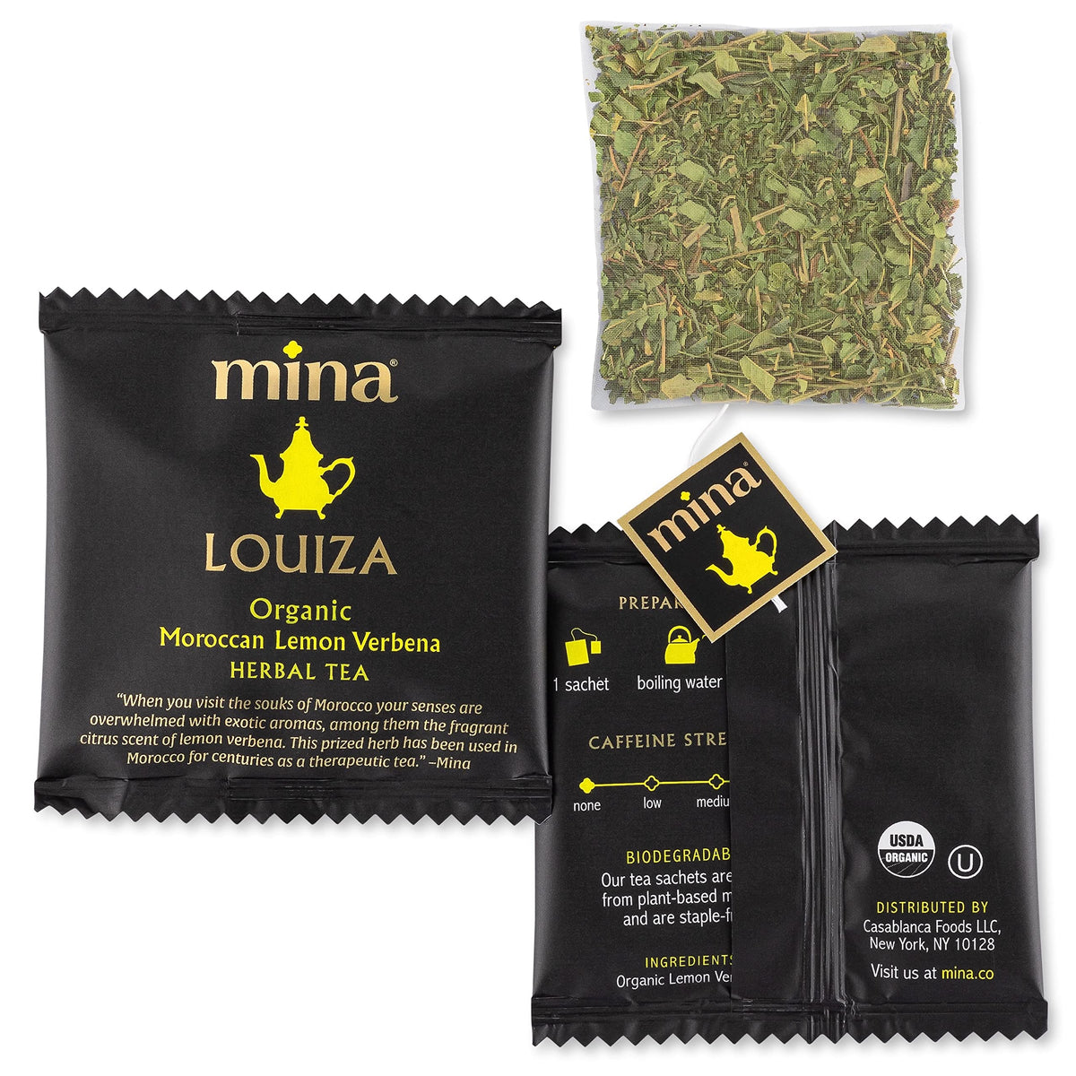 Mina Louiza Organic Moroccan Lemon Verbena Herbal Tea, Caffeine Free, Kosher, USDA Certified Organic, 15 Tea Bags