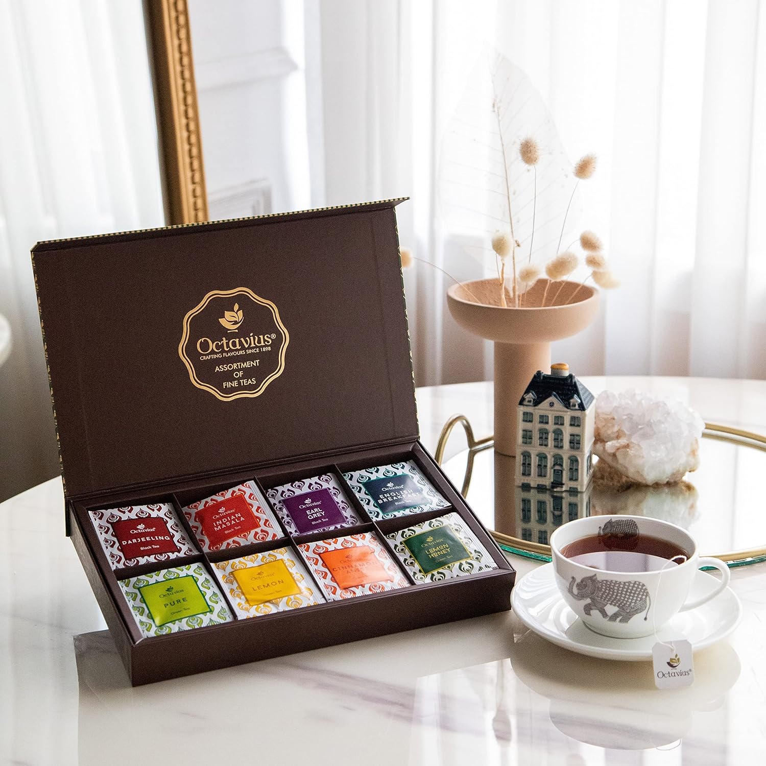 Octavius Tea Sampler Pack | 8 Assorted Black & Green Teas | 48 Teabags | Tea Sampler Variety Pack | Pack of 1