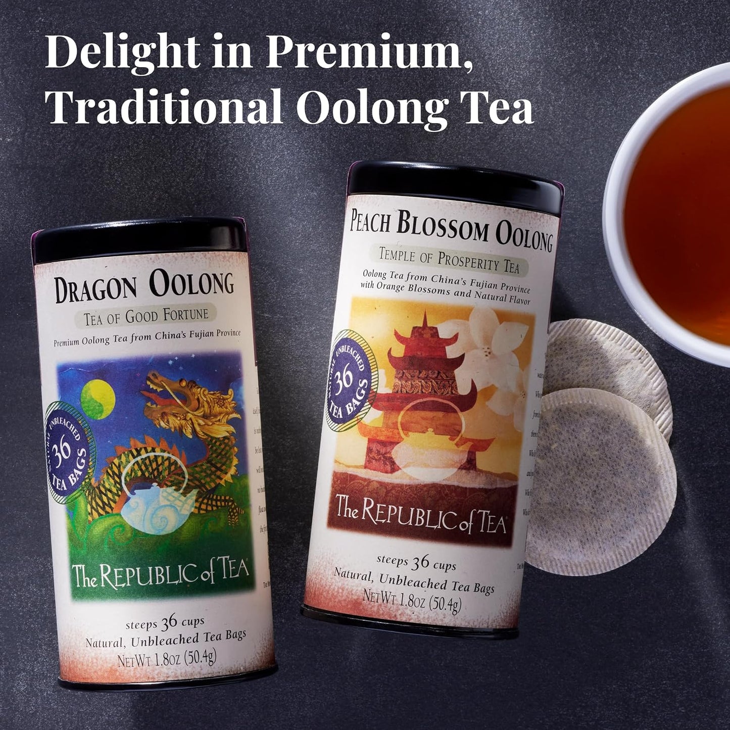 The Republic of Tea Dragon Oolong Tea, Naturally Caffeinated, 36 Count | Made for morning or afternoon sipping. Silky oolong with a smooth finish. Gluten Free and Kosher.